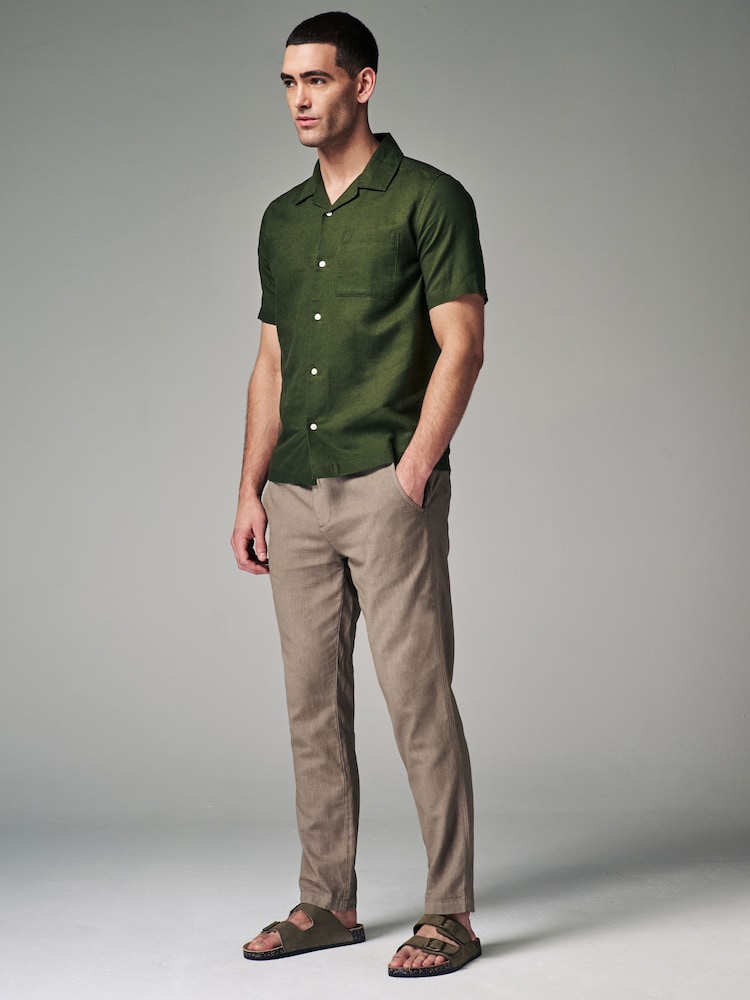 Mushroom Brown Linen Cotton Elasticated Drawstring Trousers - Image 2 of 9