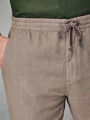 Mushroom Brown Linen Cotton Elasticated Drawstring Trousers - Image 5 of 9