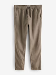 Mushroom Brown Linen Cotton Elasticated Drawstring Trousers - Image 6 of 9