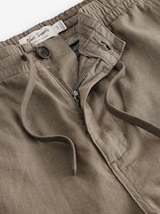 Mushroom Brown Linen Cotton Elasticated Drawstring Trousers - Image 7 of 9