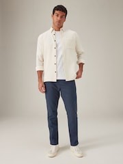 Navy Blue Linen Cotton Elasticated Drawstring Trousers - Image 2 of 11