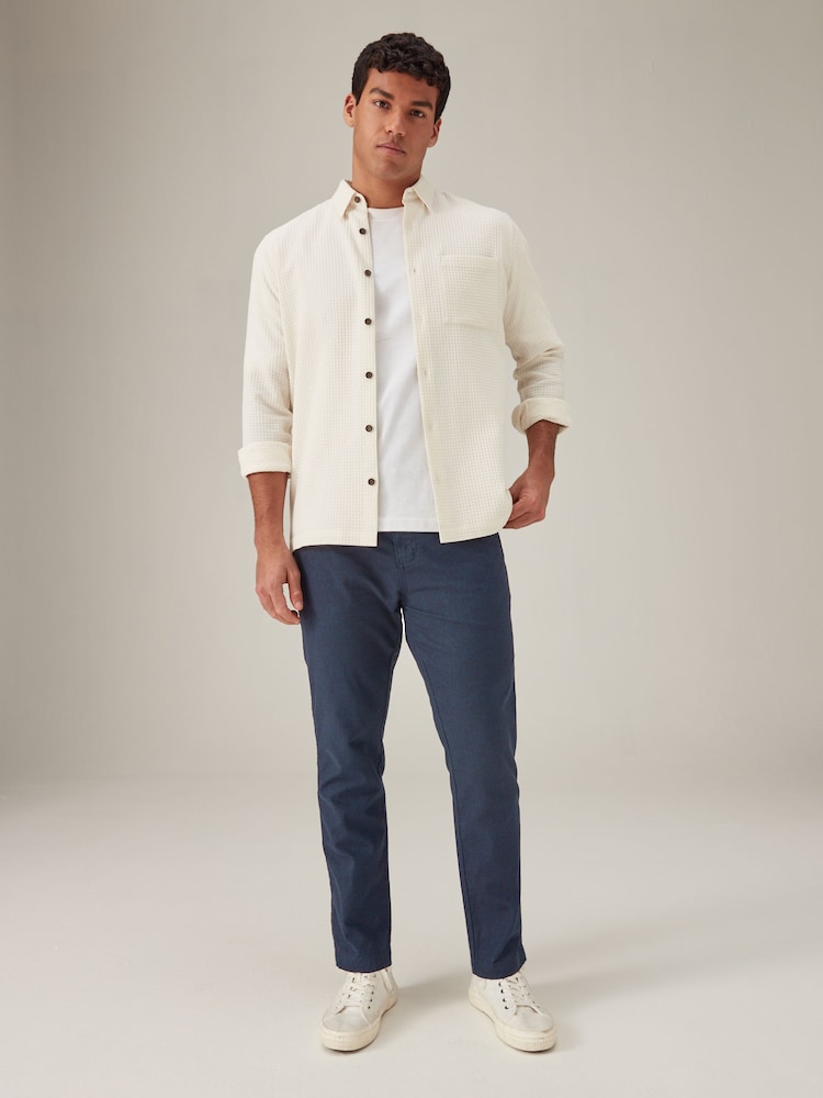 Navy Blue Linen Cotton Elasticated Drawstring Trousers - Image 2 of 11