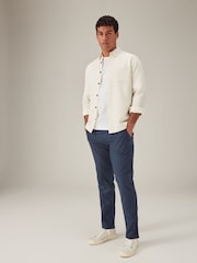 Navy Blue Linen Cotton Elasticated Drawstring Trousers - Image 3 of 11