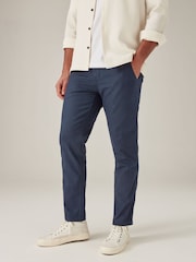Navy Blue Linen Cotton Elasticated Drawstring Trousers - Image 4 of 11