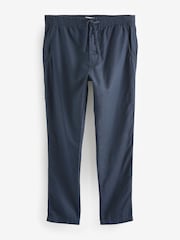Navy Blue Linen Cotton Elasticated Drawstring Trousers - Image 7 of 11