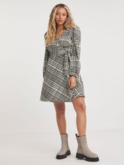 Simply Be Yellow Check Textured Wrap Dress - Image 1 of 4