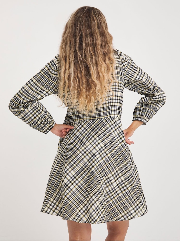 Simply Be Yellow Check Textured Wrap Dress - Image 2 of 4