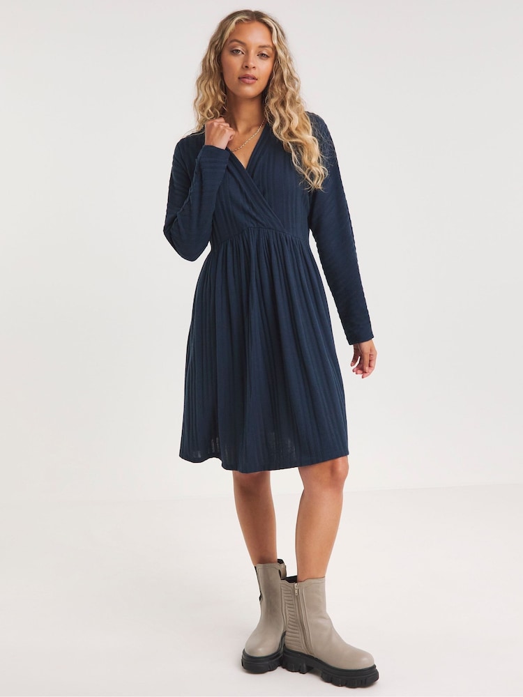 Simply Be Blue Ribbed Smock Dress - Image 1 of 4 Simply Be Blue Ribbed Smock Dress - Image 1 of 4
