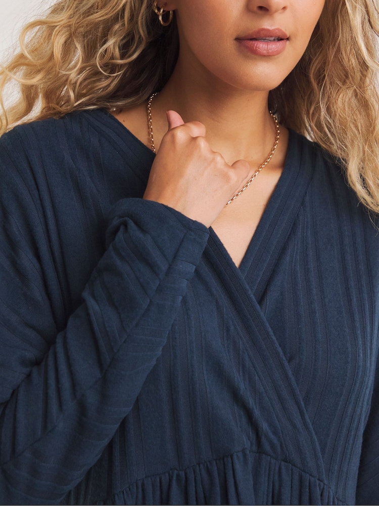 Simply Be Blue Ribbed Smock Dress - Image 4 of 4