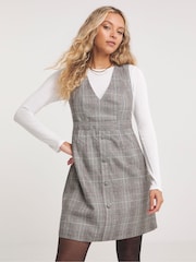 Simply Be Black Mono Check Skater Pinafore Dress - Image 1 of 4