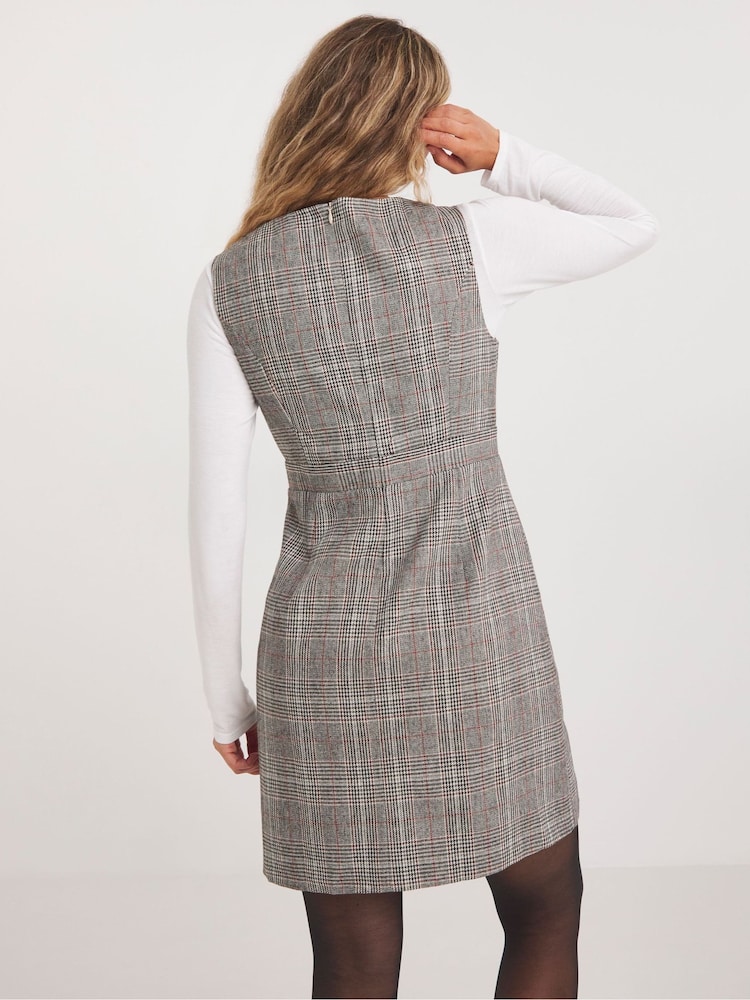Simply Be Black Mono Check Skater Pinafore Dress - Image 2 of 4
