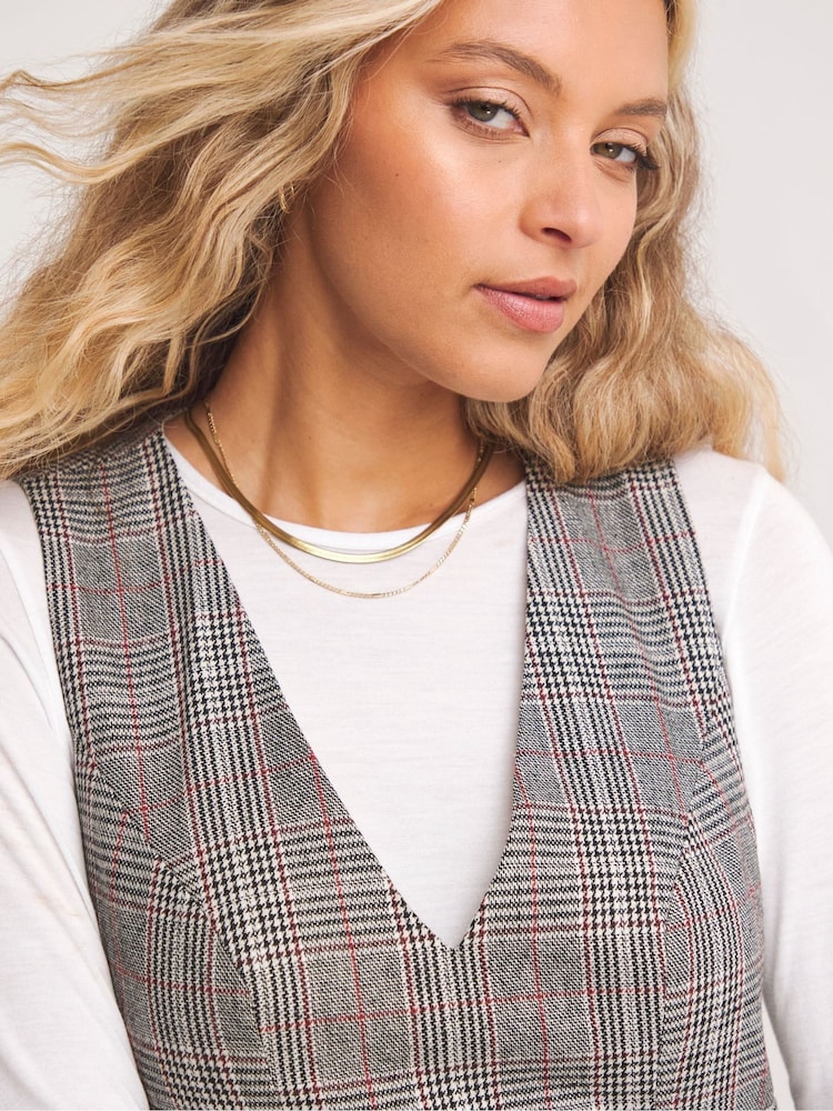 Simply Be Black Mono Check Skater Pinafore Dress - Image 4 of 4