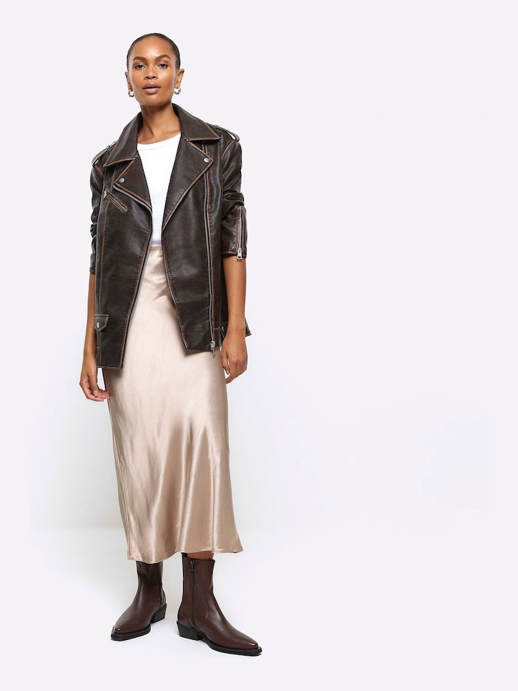 River Island Gold Easy Bias Satin Maxi Skirt - Image 3 of 6