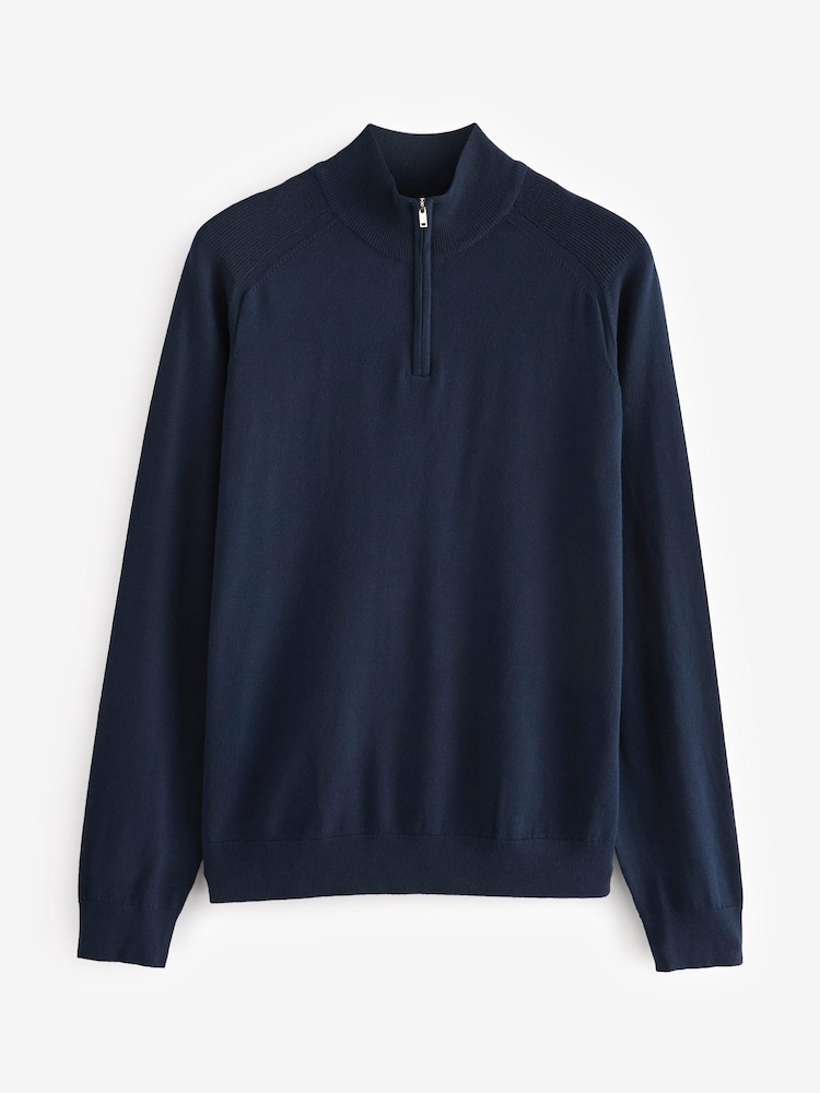 River Island Blue Slim Fit Half Zip Jumper - Image 1 of 2