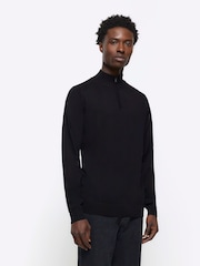 River Island Black Slim Fit Half Zip Jumper - Image 1 of 4
