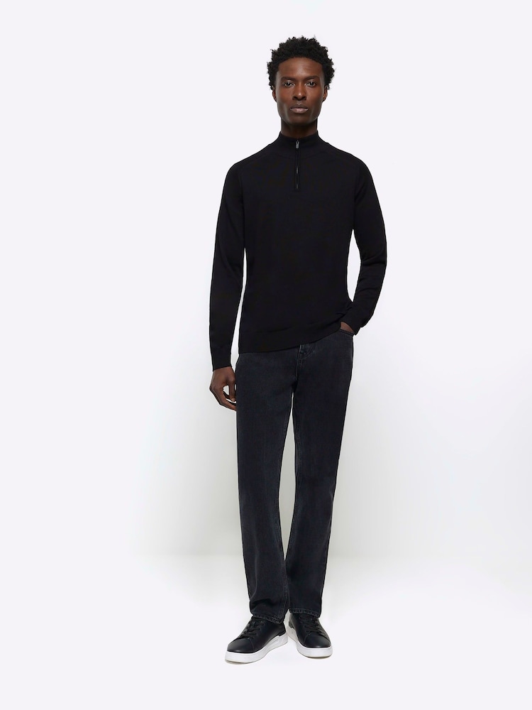 River Island Black Slim Fit Half Zip Jumper - Image 2 of 4