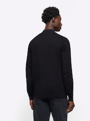 River Island Black Slim Fit Half Zip Jumper - Image 3 of 4