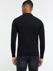 River Island Black Muscle Fit Cable Polo Jumper - Image 2 of 6