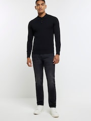 River Island Black Muscle Fit Cable Polo Jumper - Image 4 of 6
