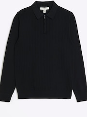 River Island Black Muscle Fit Cable Polo Jumper - Image 5 of 6
