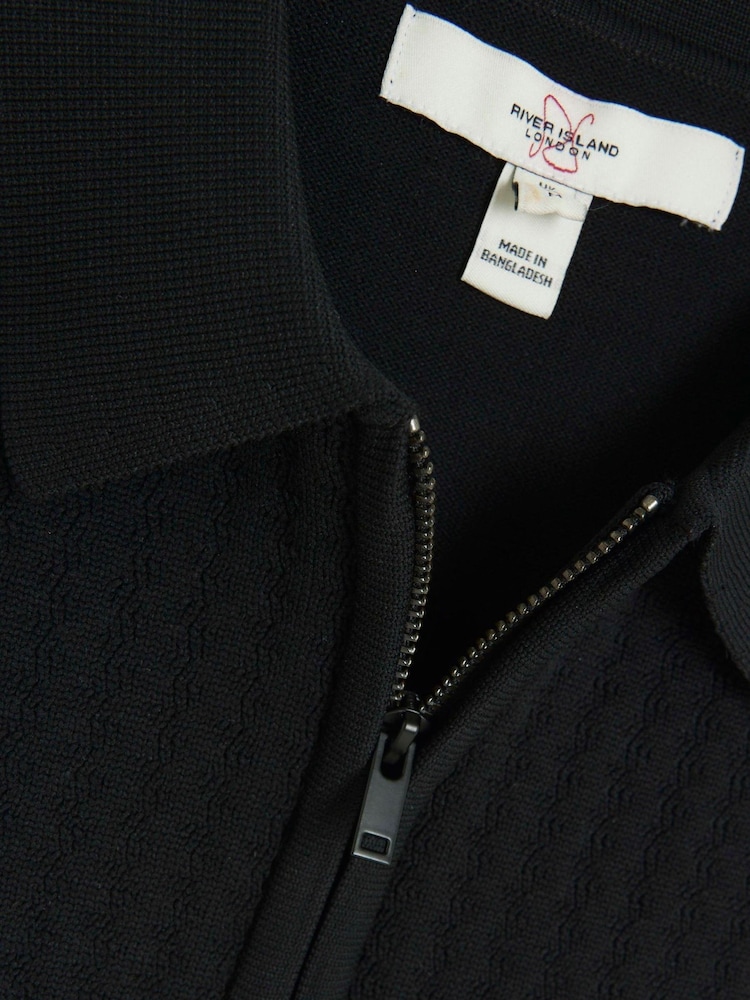River Island Black Muscle Fit Cable Polo Jumper - Image 6 of 6