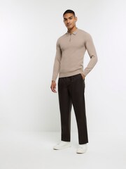 River Island Natural Muscle Fit Cable Polo Jumper - Image 3 of 5