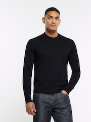 River Island Black 100% Cotton Knitted Crew Neck Jumper - Image 1 of 4
