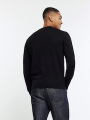 River Island Black 100% Cotton Knitted Crew Neck Jumper - Image 2 of 4