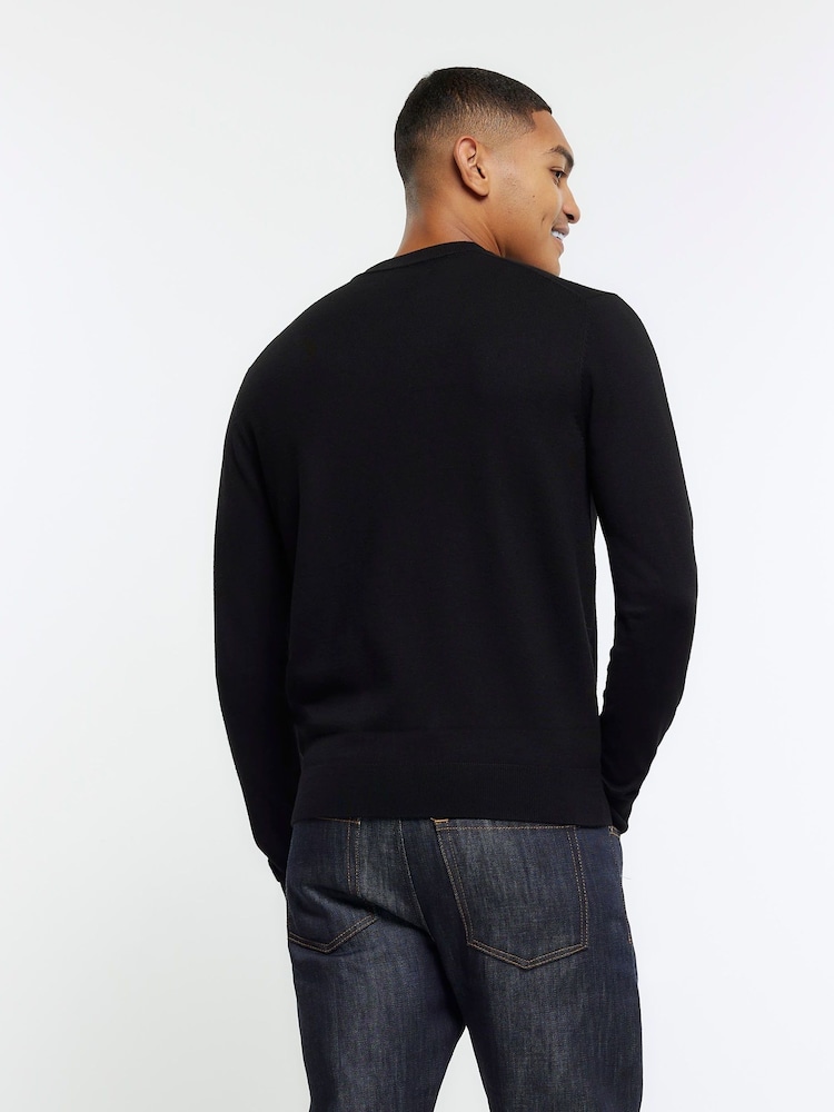 River Island Black 100% Cotton Knitted Crew Neck Jumper - Image 2 of 4