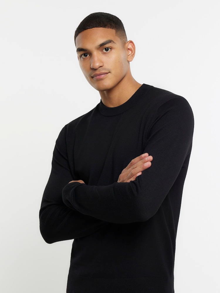 River Island Black 100% Cotton Knitted Crew Neck Jumper - Image 4 of 4