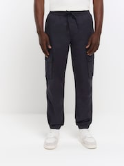 River Island Blue Washed Cargo Hatch Elasticated Joggers - Image 1 of 6