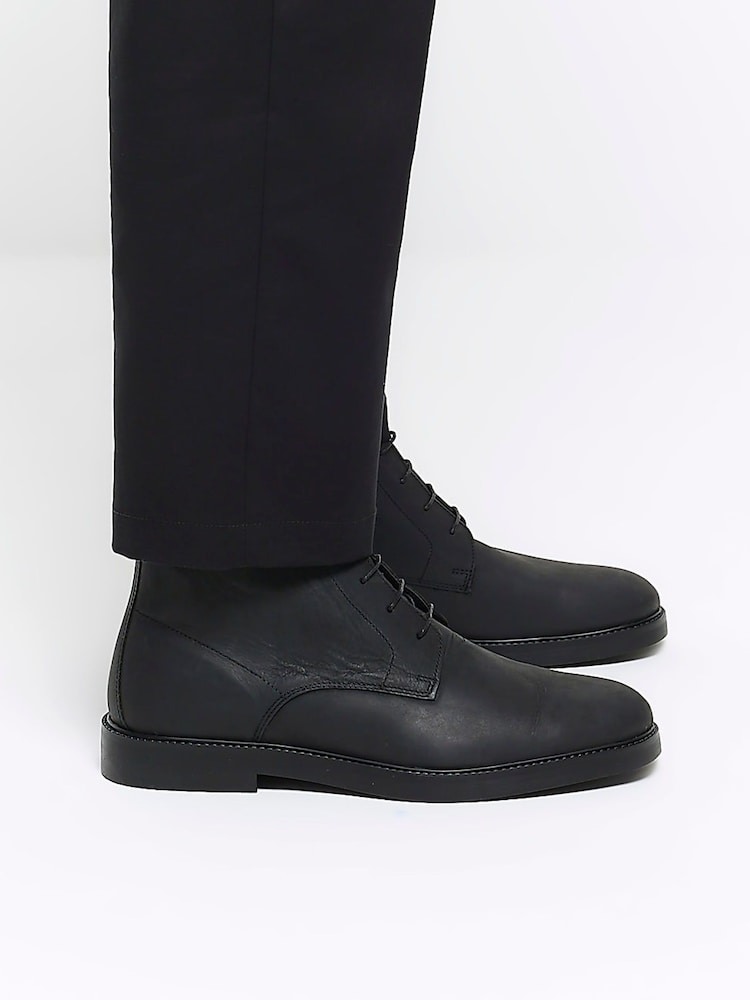 River Island Black Leather Casual Chukka Boots - Image 1 of 5 River Island Black Leather Casual Chukka Boots - Image 1 of 5