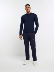 River Island Blue Muscle Fit Ribbed Jumper - Image 3 of 6