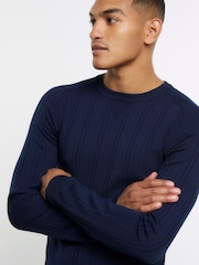 River Island Blue Muscle Fit Ribbed Jumper - Image 4 of 6