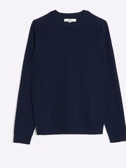 River Island Blue Muscle Fit Ribbed Jumper - Image 5 of 6