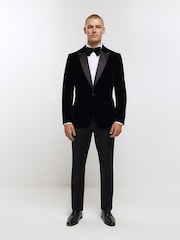 River Island Black Velvet Peak Tuxedo Jacket - Image 3 of 6