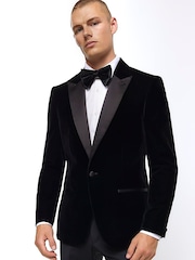 River Island Black Velvet Peak Tuxedo Jacket - Image 4 of 6