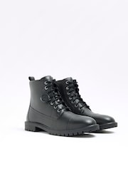 River Island Black Leather Leather Laced Combat Boots - Image 2 of 5