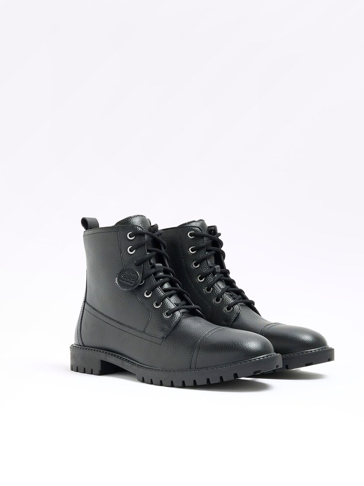 River Island Black Leather Leather Laced Combat Boots - Image 2 of 5