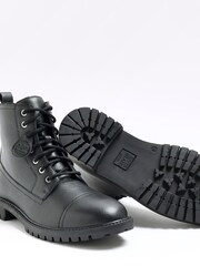 River Island Black Leather Leather Laced Combat Boots - Image 4 of 5
