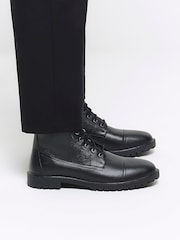 River Island Black Leather Leather Laced Combat Boots - Image 5 of 5