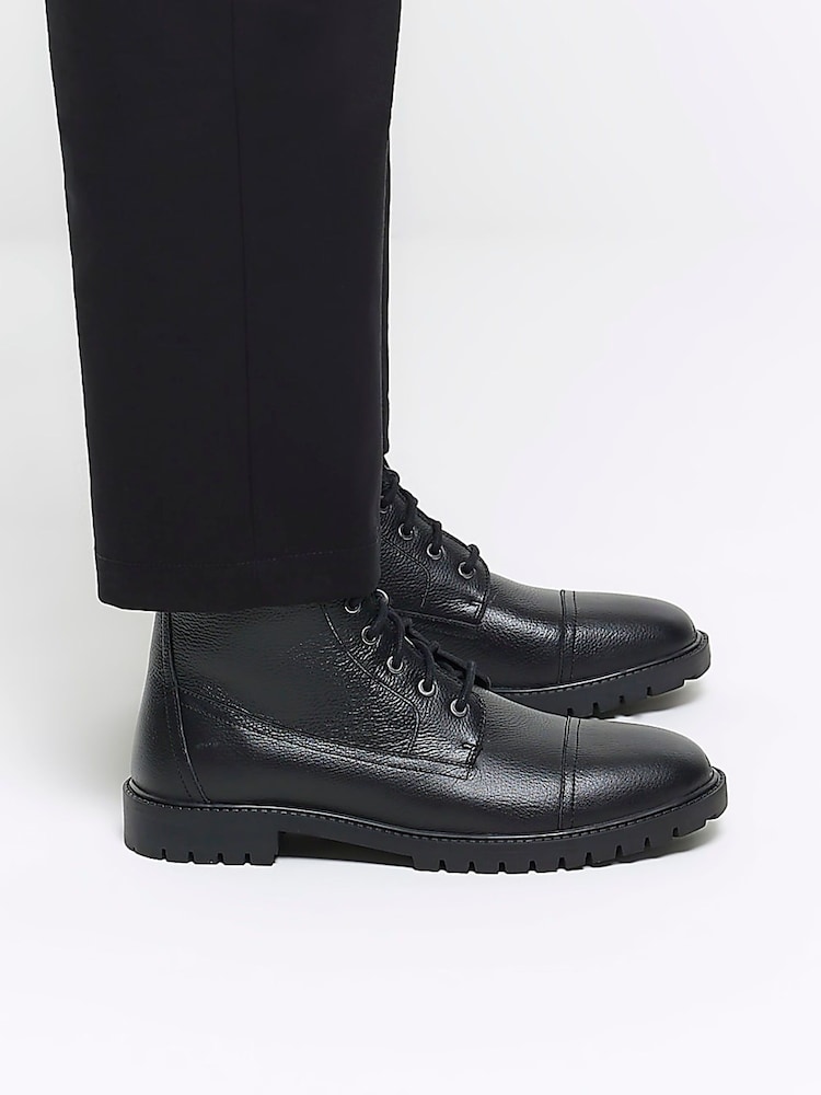 River Island Black Leather Leather Laced Combat Boots - Image 5 of 5
