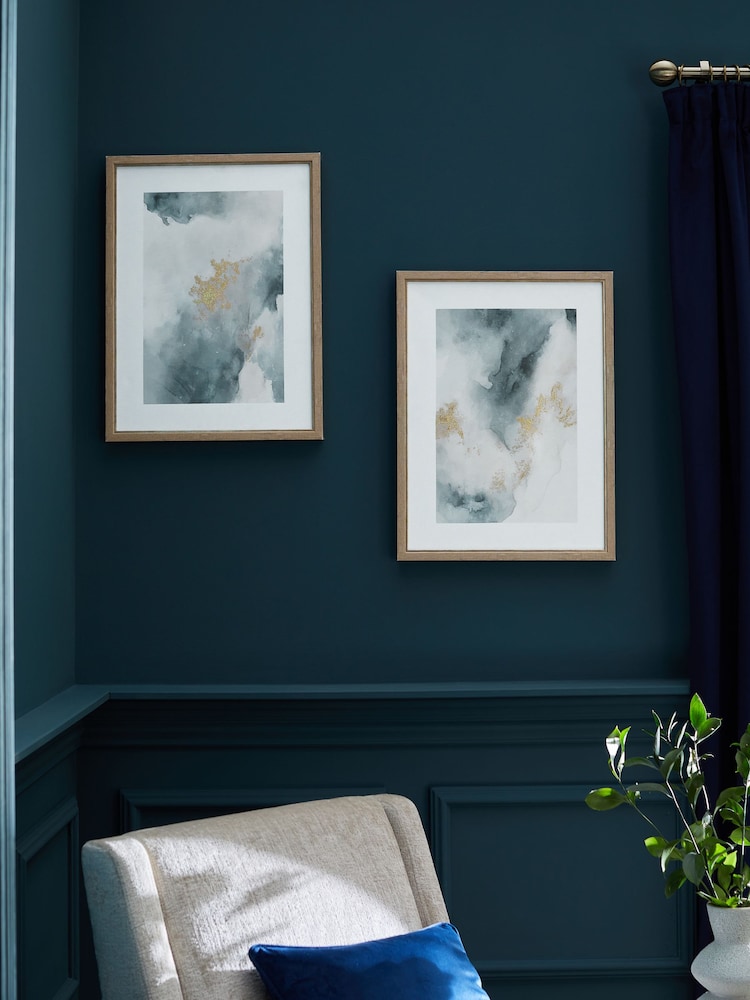 Blue/Gold Abstract Framed Canvas Wall Art Set Of 2 - Image 1 of 6