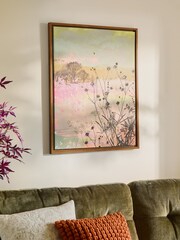 Pink Summer Meadow Landscape Framed Canvas Wall Art - Image 2 of 6
