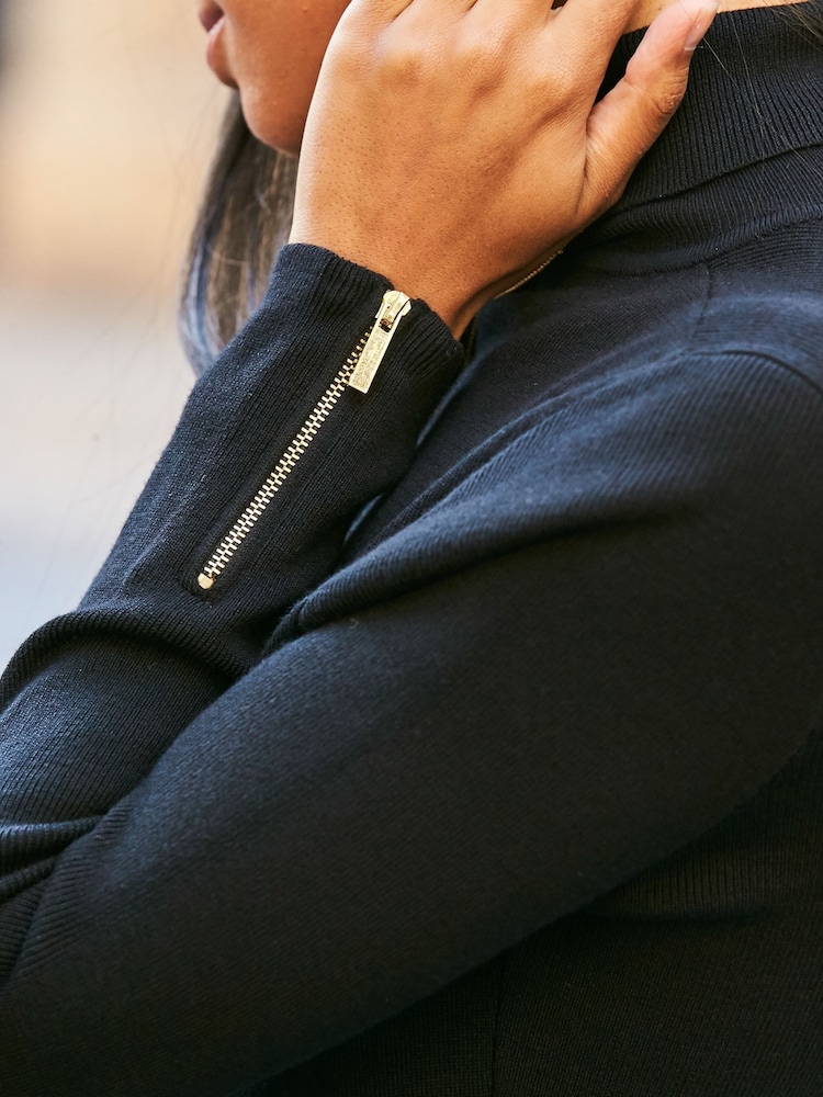 Sosandar Black Roll Neck Zip Detail Fit & Flare Knitted Dress - Image 5 of 5