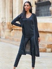 Sosandar Silver Metallic Super Sparkly Longline Cardigan - Image 1 of 5