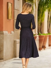 Sosandar Blue Metallic Sweetheart Neckline Fit & Flare Dress - Image 2 of 5