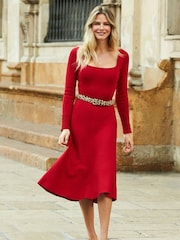 Sosandar Red Metallic Square Neck Dress - Image 2 of 5
