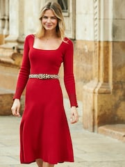 Sosandar Red Metallic Square Neck Dress - Image 3 of 5