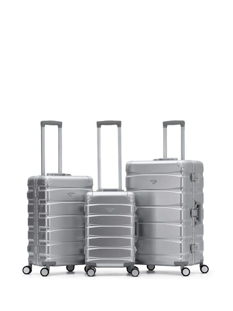 Flight Knight Silver Premium Travel Suitcase Set, 8 Wheels, Aluminium Frame, ABS Body - Image 1 of 7